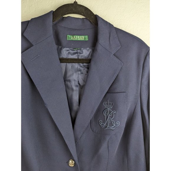 Lauren Ralph Lauren Womens Blazer Jacket Size 16? Monogram Navy Silver Button - Picture 3 of 8